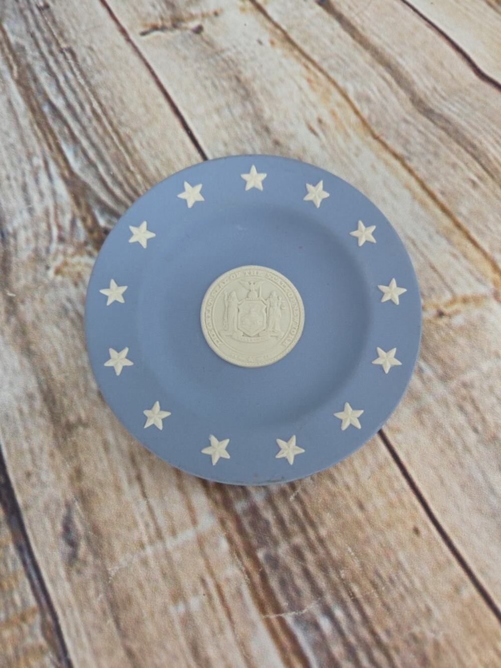 Wedgwood Blue Jasper - Trinket Plate - The State Of New York 4.5"